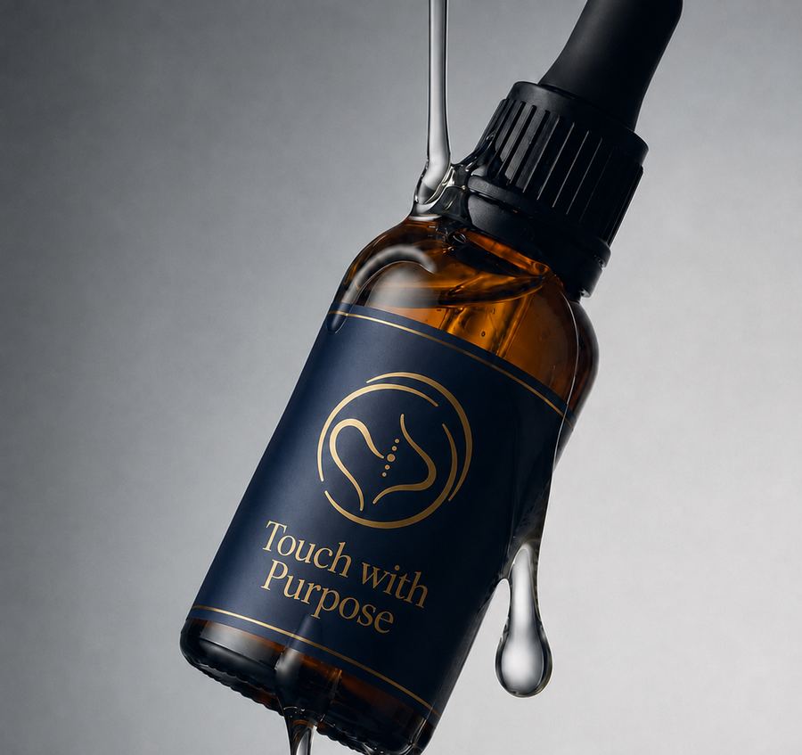 The Ritual Oil — amber glass dropper bottle with the Touch with Purpose seal